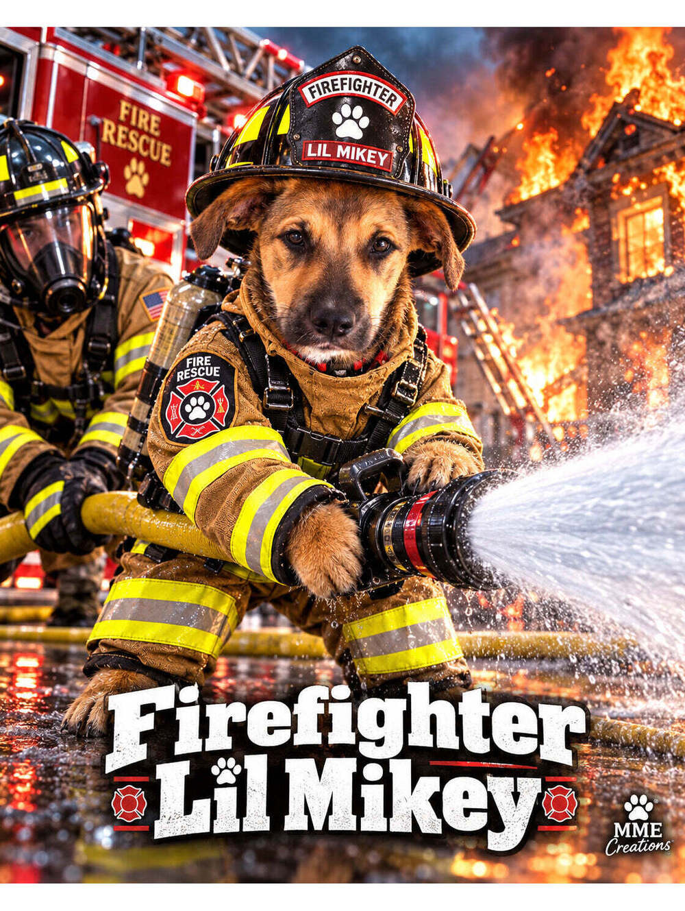 4856 Pet Pics Turn Your Dog Into a Firefighter –Fire Hose Custom 8x10 Print